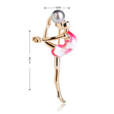 Gymnastics Girls Enamel Pearl Brooch Gold Metal