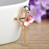 Gymnastics Girls Enamel Pearl Brooch Gold Metal