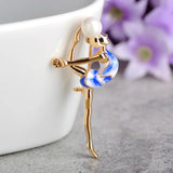 Gymnastics Girls Enamel Pearl Brooch Gold Metal