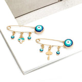 Copper Drip Oil Evil Eye Brooch Pin Key Shape Tassel Brooch