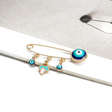 Copper Drip Oil Evil Eye Brooch Pin Key Shape Tassel Brooch