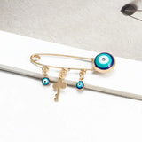 Copper Drip Oil Evil Eye Brooch Pin Key Shape Tassel Brooch