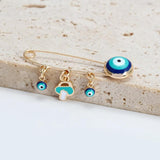 Copper Drip Oil Evil Eye Brooch Pin Key Shape Tassel Brooch
