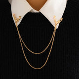 Vintage Deer Head Brooch Tassel Chain Multilayer Metal Link Chain Shirt Collar