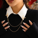 Vintage Deer Head Brooch Tassel Chain Multilayer Metal Link Chain Shirt Collar
