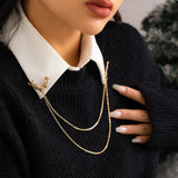 Vintage Deer Head Brooch Tassel Chain Multilayer Metal Link Chain Shirt Collar