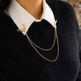 Vintage Deer Head Brooch Tassel Chain Multilayer Metal Link Chain Shirt Collar