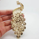 Green Crystal Rhinestones Peacock Brooch Pin for Women Banquet Accessories