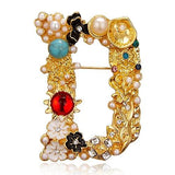 Retro Crystal Pearl D Brooch Pin for Women Wedding Jewelry