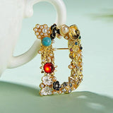 Retro Crystal Pearl D Brooch Pin for Women Wedding Jewelry
