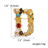 Retro Crystal Pearl D Brooch Pin for Women Wedding Jewelry