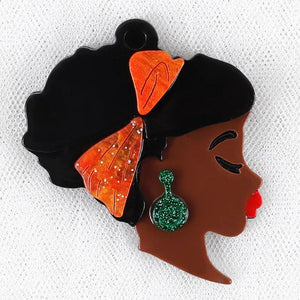African Girl Head Acrylic Brooch Pins Lovely Lady Figure Lapel Jewelry