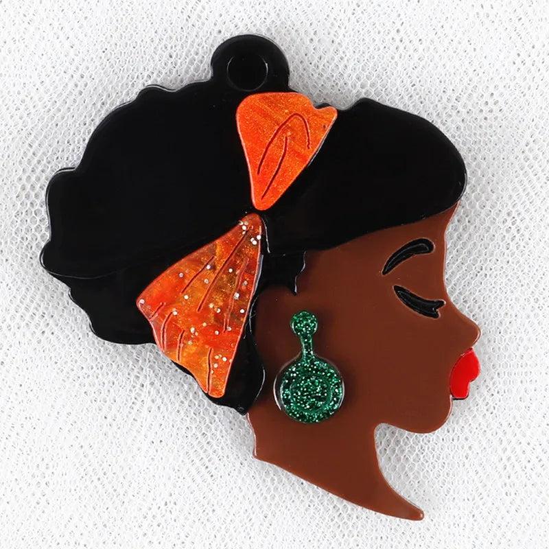 African Girl Head Acrylic Brooch Pins Lovely Lady Figure Lapel Jewelry