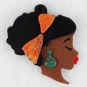 African Girl Head Acrylic Brooch Pins Lovely Lady Figure Lapel Jewelry