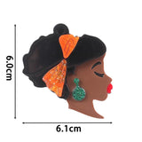 African Girl Head Acrylic Brooch Pins Lovely Lady Figure Lapel Jewelry