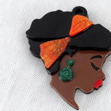 African Girl Head Acrylic Brooch Pins Lovely Lady Figure Lapel Jewelry
