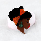 African Girl Head Acrylic Brooch Pins Lovely Lady Figure Lapel Jewelry