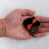 African Girl Head Acrylic Brooch Pins Lovely Lady Figure Lapel Jewelry
