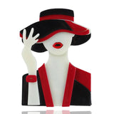 Red Suit Lady Hat Brooch Acrylic Resin Lapel Pin