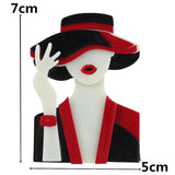 Red Suit Lady Hat Brooch Acrylic Resin Lapel Pin
