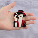 Red Suit Lady Hat Brooch Acrylic Resin Lapel Pin