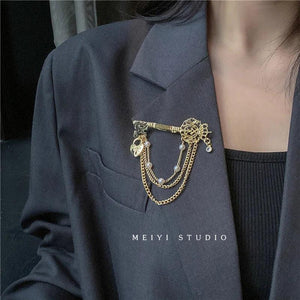 Gothic Tassel Brooch Pearl Rhinestones Punk Streetwear Jewelry