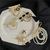 Gothic Tassel Brooch Pearl Rhinestones Punk Streetwear Jewelry
