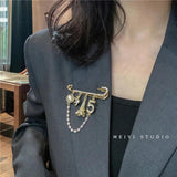 Gothic Tassel Brooch Pearl Rhinestones Punk Streetwear Jewelry