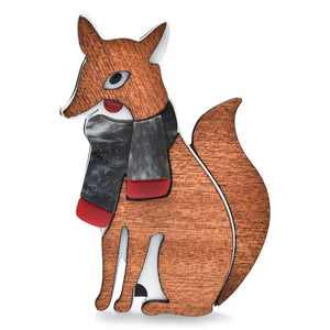 Wooden Fox Brooch Pin for Scarf, Animal Lover Party Casual Wear