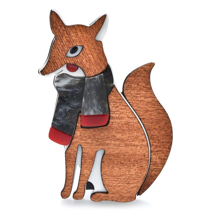 Wooden Fox Brooch Pin for Scarf, Animal Lover Party Casual Wear