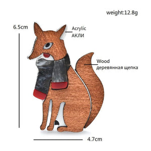 Wooden Fox Brooch Pin for Scarf, Animal Lover Party Casual Wear