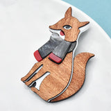 Wooden Fox Brooch Pin for Scarf, Animal Lover Party Casual Wear