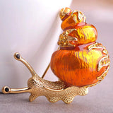Enamel Orange Snails Brooches Austrian Crystal Insect Brooch