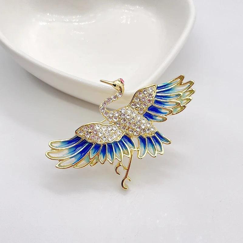 Retro Rhinestone Firebird Collar Pin Phoenix Jewelry Women's Brooch