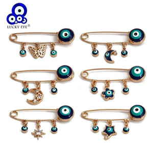 Lucky Eye Moon Star Fatima Hand Evil Eye Brooch Pin for Women Girls