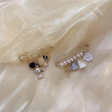Camellia 5 Brooches with Rhinestone Pearls Tower Portrait Tassel Baroque