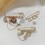 Camellia 5 Brooches with Rhinestone Pearls Tower Portrait Tassel Baroque