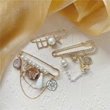 Camellia 5 Brooches with Rhinestone Pearls Tower Portrait Tassel Baroque