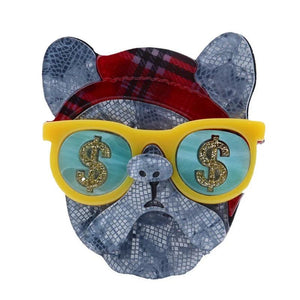 FishSheep Big Acrylic Brooch Bulldog Glasses