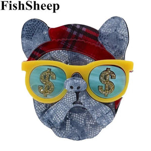FishSheep Big Acrylic Brooch Bulldog Glasses
