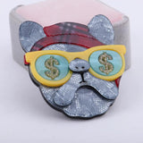 FishSheep Big Acrylic Brooch Bulldog Glasses
