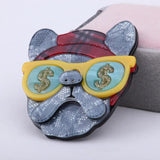 FishSheep Big Acrylic Brooch Bulldog Glasses