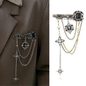 Vintage Tassel Pendant Brooch Baroque Rhinestone Chest Chain Pin Suit Jacket