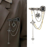 Vintage Tassel Pendant Brooch Baroque Rhinestone Chest Chain Pin Suit Jacket