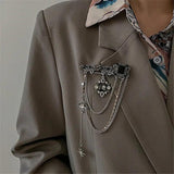 Vintage Tassel Pendant Brooch Baroque Rhinestone Chest Chain Pin Suit Jacket