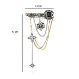 Vintage Tassel Pendant Brooch Baroque Rhinestone Chest Chain Pin Suit Jacket