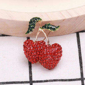 Red Cherries Rhinestone Brooch for Girls Clothes Pin