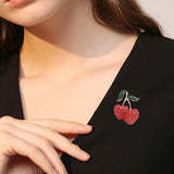 Red Cherries Rhinestone Brooch for Girls Clothes Pin