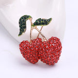 Red Cherries Rhinestone Brooch for Girls Clothes Pin