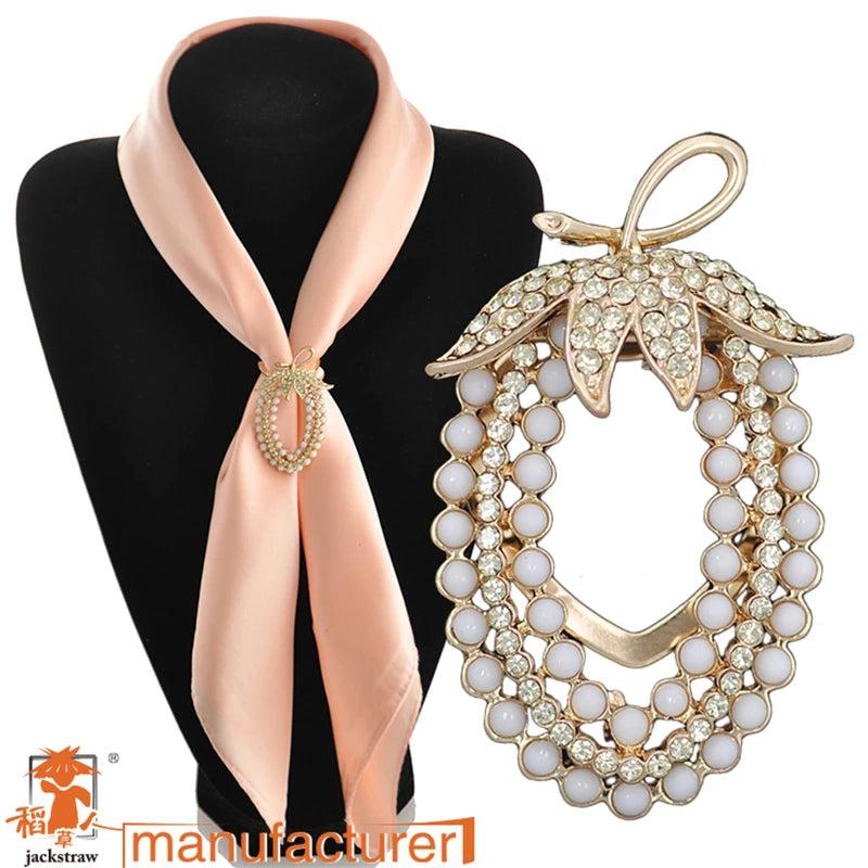 Rhinestone Silk Scarf Buckle Enamel Brooch Wedding Pin